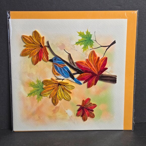 YoderDo Quilling Handmade Greeting Card 3D Blue Bird On A Branch Art Design 6x6" - Picture 1 of 6